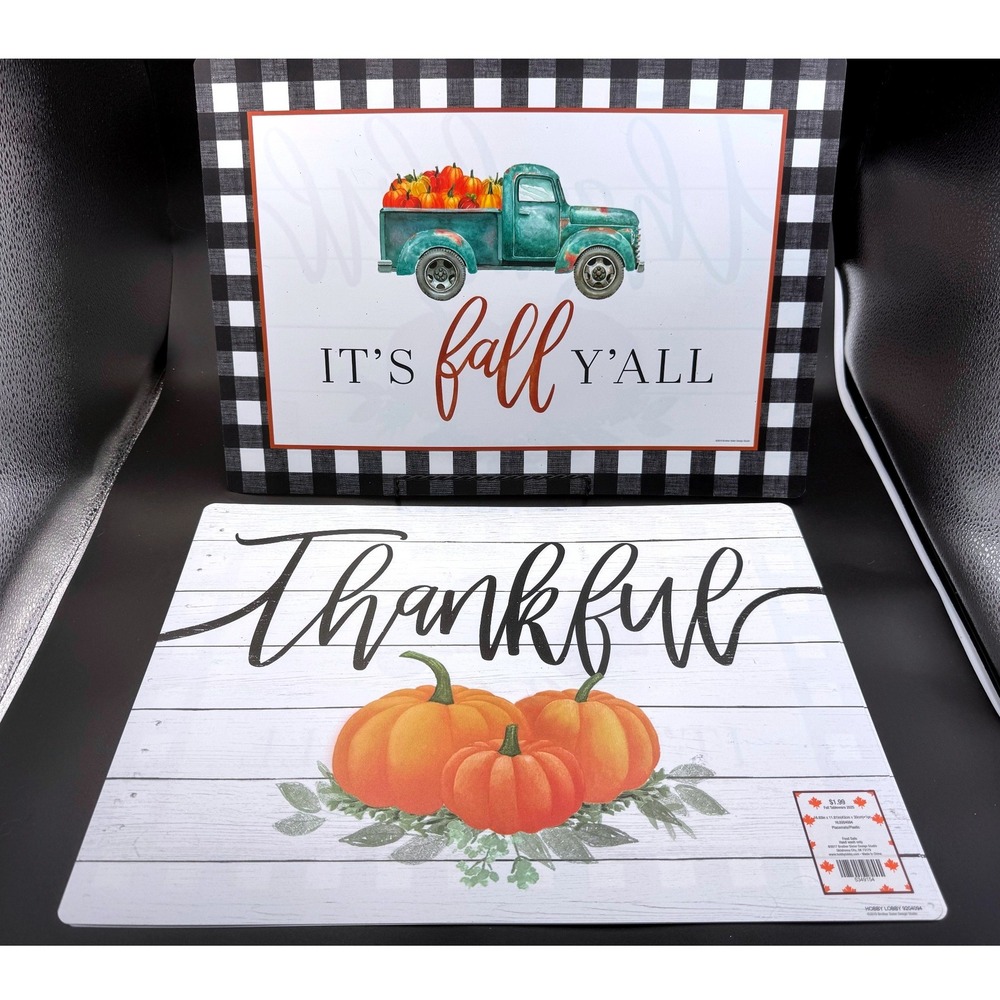 Hobby Lobby Fall Placemat Set of 4 It's Fall Y'all Truck Thankful Pumpkin 18x12
